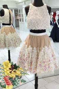 2024 Two-Piece Scoop Homecoming Dresses A Line Tulle With Handmade Flowers