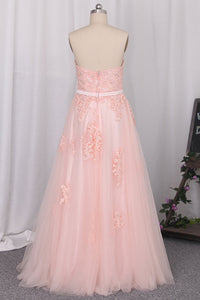 2024 Sweetheart Prom Dresses A Line Tulle With Applique And Beads