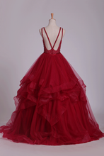 Load image into Gallery viewer, 2024 Tulle Ball Gown With Beading Prom Dresses Scoop Open Back
