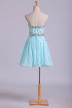 Load image into Gallery viewer, 2022 Homecoming Dresses A Line Mini Sweetheart Chiffon With Rhinestones