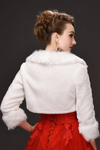 Load image into Gallery viewer, 3/4 Length Sleeve White Faux Fur Wedding Wrap