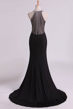 Load image into Gallery viewer, 2024 Black Prom Dresses Scoop Mermaid Spandex With Beading Sweep Train