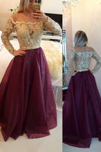 Load image into Gallery viewer, 2024 Prom Dresses Scoop A Line With Applique And Beads Floor Length Long Sleeves