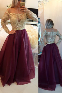 2024 Prom Dresses Scoop A Line With Applique And Beads Floor Length Long Sleeves