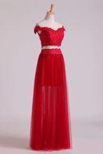 Load image into Gallery viewer, 2022 Hot Two Pieces Prom Dresses Tulle A Line With Applique Red