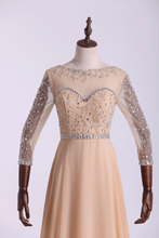 Load image into Gallery viewer, 2022 Prom Dresses Bateau 3/4 Length Sleeve A Line Chiffon With Beads