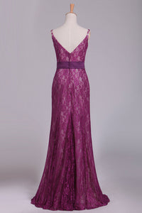2024 Mermaid Spaghetti Straps Prom Dresses Lace Beaded Waistband
