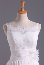 Load image into Gallery viewer, 2022 Spaghetti Straps With Applique &amp; Handmade Flowers Chiffon A Line Wedding Dresses