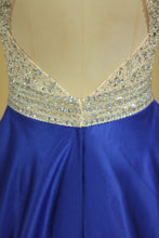 Load image into Gallery viewer, 2022 Royal Blue Scoop Open Back Beaded Bodice A Line Prom Dresses Satin &amp; Tulle Plus Size
