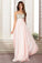 2022 Sexy Prom Dresses Scoop Neckline Princess Floor Length Chiffon Beaded Bodice