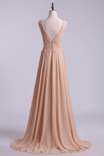 Load image into Gallery viewer, 2022 Bridesmaid Dress V Neck A Line Floor Length Chiffon With Beads