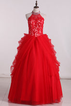Load image into Gallery viewer, 2024 High Neck Tulle With Applique Ball Gown Quinceanera Dresses Floor Length