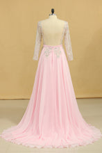 Load image into Gallery viewer, 2022 Plus Size A Line Chiffon Prom Dresses Bateau Long Sleeves With Beads &amp; Applique