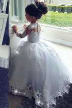 Load image into Gallery viewer, 2024 Ball Gown Flower Girl Dresses Scoop Long Sleeves Tulle With Applique