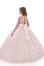 Load image into Gallery viewer, 2024 Tulle Scoop Flower Girl Dresses Ball Gown Mid-Length Sleeves With Sash