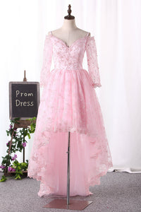 2024 Lace Mid-Length Sleeve Spaghetti Straps Prom Dresses Asymmetrical