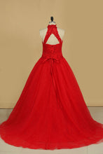 Load image into Gallery viewer, 2024 Quinceanera Dresses High Neck Ball Gown Tulle With Embroidery
