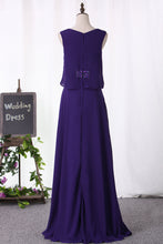 Load image into Gallery viewer, 2022 Chiffon Scoop A Line Floor Length Prom Dresses With Beading
