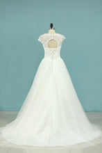Load image into Gallery viewer, 2022 A Line Wedding Dresses Off The Shoulder Tulle With Applique And Sash