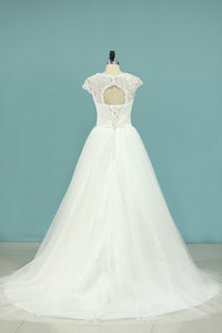 2022 A Line Wedding Dresses Off The Shoulder Tulle With Applique And Sash