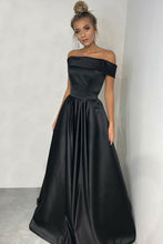 Load image into Gallery viewer, Charming Simple Cheap Elegant Long Black Satin Prom Dresses