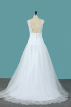 Load image into Gallery viewer, 2022 A Line Tulle &amp; Lace Wedding Dresses Scoop Sweep Train New Arrival