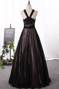 2024 Prom Dresses Tulle & Lace With Beading Floor Length A Line