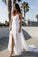 Spaghetti Straps Lace Beach Wedding Dress With Chiffon, Boho Bridal Dress With Slit