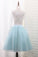 2022 A Line Long Sleeves Tulle Two-Piece Scoop Homecoming Dresses With Applique