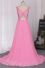 Load image into Gallery viewer, 2022 Sexy Open Back Straps A Line With Beads And Ruffles Chiffon Prom Dresses