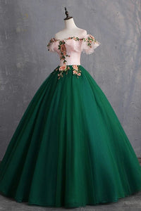 Off The Shoulder Floor Length Prom Dress With Appliques, Puffy Quinceanera Dress