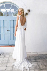 Unique V Neck Chiffon Beach Wedding Dress With Lace Bodice