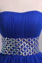 Load image into Gallery viewer, 2024 Prom Dress Strapless Dark Royal Blue A Line/Princess Pick Up Tulle Skirt Beaded Waistline