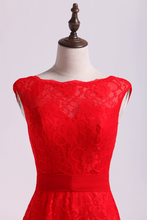 Load image into Gallery viewer, 2022 Scoop Bridesmaid Dresses A Line With Sash Knee Length Lace
