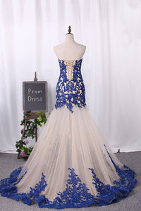 2024 Prom Dresses Sweetheart Tulle With Applique Mermaid Sweep Train