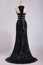 Load image into Gallery viewer, 2024 Column Prom Dresses Scoop Floor Length Sequined Bodice Open Back