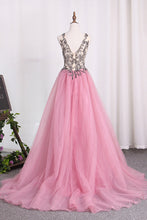 Load image into Gallery viewer, 2024 Straps Prom Dresses A Line Tulle With Beading And Slit New Arrival