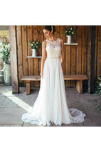 Load image into Gallery viewer, Elegant A-Line Round Neck Chiffon With Lace,Beach Boho Wedding Dresses