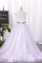 Load image into Gallery viewer, 2024 Ball Gown Scoop Tulle Flower Girl Dresses With Sash/Belt Appliques