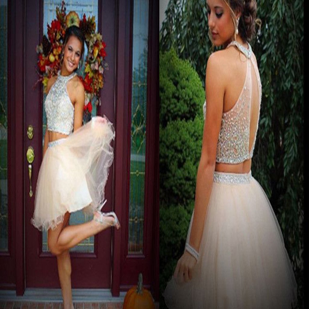 New Arrival Rhinestone Sparkly Two Pieces Alexa Homecoming Dresses Freshman , Cute CD05