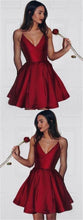 Load image into Gallery viewer, Hot Sale Red Satin Beatrice Homecoming Dresses Spaghetti Straps V-Neck A-Line , Cheap CD10