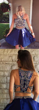 Load image into Gallery viewer, Two Piece Short Navy Blue Dresses , Beaded Short Homecoming Dresses Nicole Dancing Dresses CD1082