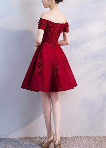 Adorable Wine Red Short Beaded , Short , Graduation Homecoming Dresses Sabrina Party Dress CD1087