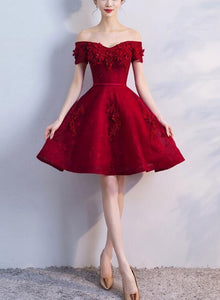 Adorable Wine Red Short Beaded , Short , Graduation Homecoming Dresses Sabrina Party Dress CD1087