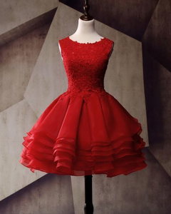 , Applique Junior School Dress, Lace Ryan Homecoming Dresses Red Graduation Dress CD1101