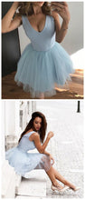 Load image into Gallery viewer, Cute V-Neck Homecoming Dresses Celia Light Blue Tulle A-Line Tulle Party Dress CD1114