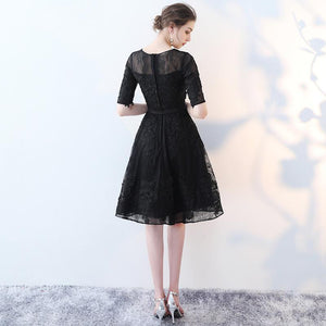 Averi Homecoming Dresses Lace Cute Black Short Sleeves Party Dress Black CD11776