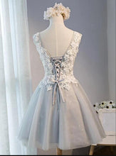 Load image into Gallery viewer, Light Grey Knee Length Tulle Homecoming Dresses Tatum Lace And Party Dress Grey CD11893