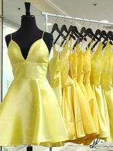 Load image into Gallery viewer, V Neck Homecoming Dresses Frederica Short Yellow Dresses Short V Neck Yellow Graduation CD127