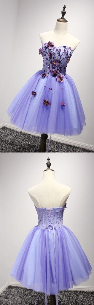 Lovely Campbell Homecoming Dresses Purple Sweetheart Flowers CD12872